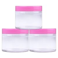 Beauticom 60 Grams/60 ML (2 Oz) Round Clear Leak Proof Plastic Container Jars with Pink Lids for Travel Storage Makeup Cosmetic Lotion Scrubs Creams Oils Salves Ointments (3 Jars)
