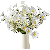 20 PCS Artificial Daisies Flowers Silk Daisy Wildflowers Spring Flowers Foliage Greenery Faux Plants Shrub Artificial Gerber Daisy with Stems for Window Farmhouse Indoor Outdoor Decor Home (White)