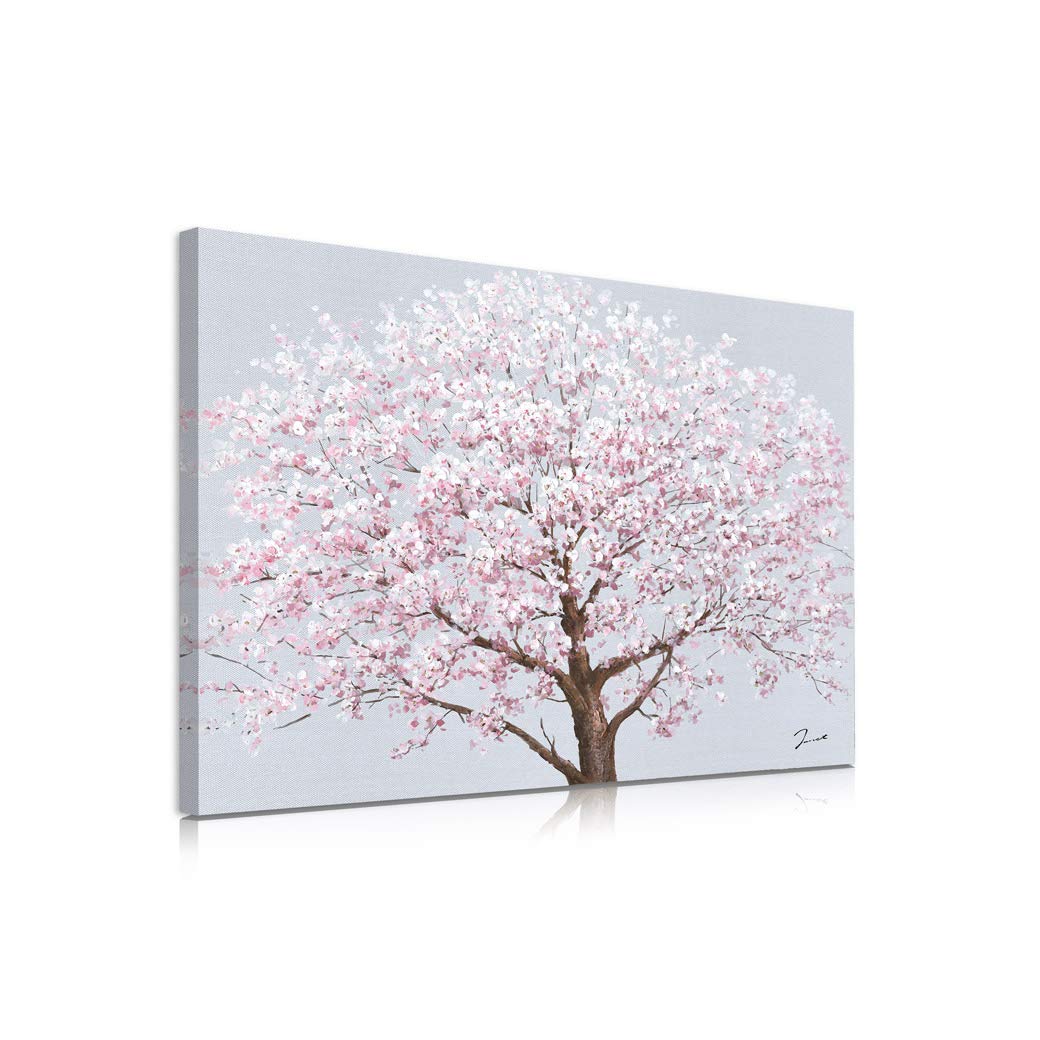 Cherry Blossom Canvas Wall Art: Sliver Canvas Abstract Pink Flowers Cherry Blossom Tree Paintings for Wall for Girl Living Room Framed Easy to Hang...