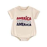 Newborn Baby Boy Girl 4th Of July Bubble Romper Short Sleeve T Shirt Bodysuit Embroidery Jumpsuit Summer Clothes
