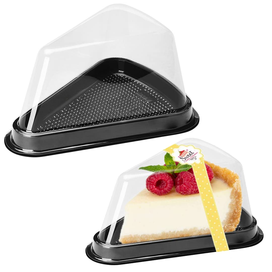 Amazon.com: 100Pcs PLastic Cake Slice Box with Black Base To-Go Cheesecake  Pie Dessert Containers for Christmas Handmade Bakery Birthday Wedding Party  Favor Triangle : Home & Kitchen