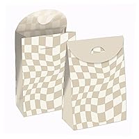 Big Dot of Happiness Tan Checkered Party - Gift Favor Bags - Party Goodie Boxes - Set of 12
