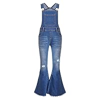 Big Girls Jumpsuit Rompers Stretchy Ripped Jeans Distressed Bib Denim Overalls Loose Fit Suspender Pants