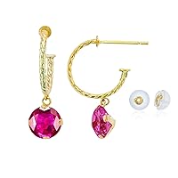 14K Yellow Gold 12mm Rope Half-Hoop with 6mm Round Gemstone Martini Drop Earring with Silicone Back