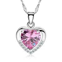 Love Heart Shaped Pink Crystal Pendant 925 Sterling Silver Female Necklace Necklace Accessories