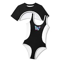 Girls Butterfly Print One Piece Swimsuit Color Block with Cover Up Bathing Suit Size 7-16