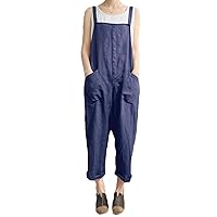 Andongnywell Women's Casual Cotton Linen Plus Size Overalls Baggy Loose Wide Leg Jumpsuit Rompers Harem Overalls Pants