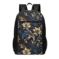 Damask Pattern Print Simple Sports Backpack, Unisex Lightweight Casual Backpack, 17 Inches