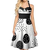XJYIOEWT Plus Size Prom Dresses for Curvy Women,Vintage Hanging Neck Sleeveless SexyEaster Print Dresses 50's Dresses fo