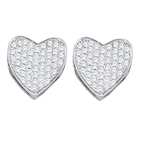 The Diamond Deal 10kt White Gold Womens Round Diamond Heart Cluster Earrings 1/3 Cttw