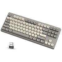 Gaming Keyboard with Dual Mode Bluetooth 5.0/2.4Ghz TLK Mechanical Feeling Keyboard Mac,Rechargeable Anti-ghosting PBT 75% Wireless bluetooth keyboard Backlit for Silent Office/Gaming-Creamy Grey