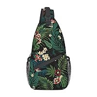 Palm Leaf Floral Sling Backpack, Multipurpose Travel Hiking Daypack Rope Crossbody Shoulder Bag