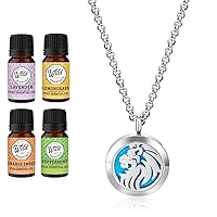 Wild Essentials King Lion Necklace Essential Oil Diffuser Kit with Lavender, Lemongrass, Peppermint, Orange Oils, 12 Refill Pads, Calming Aromatherapy Gift Set, Customizable Color Changing, Perfume