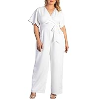 Kiyonna Plus Size Charisma Crepe Wide-Leg Jumpsuit with Sleeves for Women | Work, Cocktail, and Formal Events