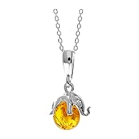 Genuine Baltic Amber & Sterling Silver Pendant Lucky Elephant on the ball without Chain - GL354