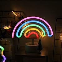 LED Cute Colorful Neon Rainbow Sign Lights Rainbow Neon Light with Base Battery Powered Rainbow Indoor Night Light Decoration for Kids Room Living Room Festive Party Wedding Party