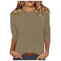 Women's Solid Summer Y2K T Shirts 3/4 Sleeve Loose Fitting Casual Tops Fancy Crewneck Tunic Sweater Plus Size Tunics