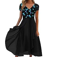 Women Print V Neck Short Sleeve Dresse Fashion Evening Dress Maxi Dresses for Women Summer