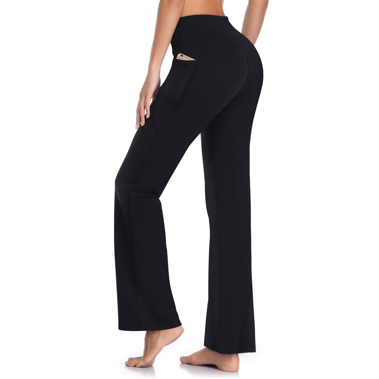 Buy HISKYWIN Inner Pocket Yoga Pants 4 Way Stretch Tummy Control ...