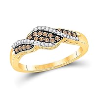 The Diamond Deal 10kt Yellow Gold Womens Round Brown Diamond Band Ring 1/5 Cttw