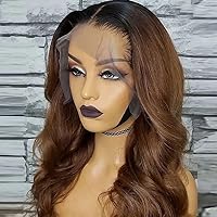 1B/#2 Ombre Color Body Wave 13X6 HD Invisible Lace Front Human Hair Wigs Pre Plucked Bleached Knots Ombre Highlight Color Brazilian Remy Long Wavy HD Lace Wigs 150 Density 18 Inch