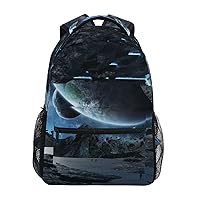 ALAZA Galaxy Space War Ship Backpack Purse with Multiple Pockets Name Card Personalized Travel Laptop School Book Bag, Size S/16 inch