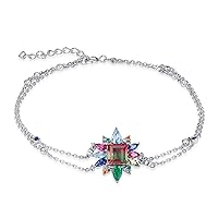 JewelryPalace Iridescent 0.7ct Princess Cut Simulated Watermelon Tourmaline Adjustable Bracelets for Women, 14K White Gold Plated 925 Sterling Silver Bracelets, Cubic Zirconia Multicolor Bracelets