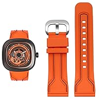 Rubber Watch Band for Men Friday Waterproof Sweat Proof Diesel Watch Chain 28mm Black Orange Watch Accessories (Color : Orange Black Silver, Size : 28mm)