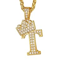 Suplight Crown Initial Letter Necklace, 18K Gold Plated Cubic Zirconia CZ Pave Monogram Pendant with 22