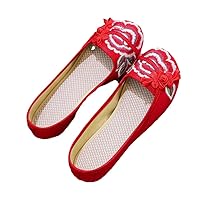 Spring Autumn Functional Lady Casual Shoes Embroidered Chinese Slip-On Low Heeled Round Toe Cotton Fabric Shoes Red 4.5