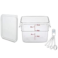 Cambro 12 Qt Square Food Storage Container Clear with Lid Bundle Includes a Measuring Spoon Set