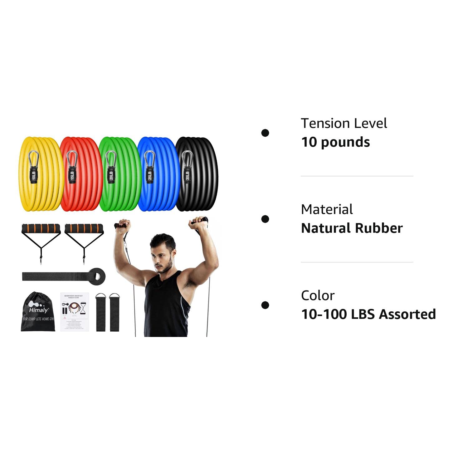 Resistance Bands Set (12pcs), Workout Bands with Handles, Door Anchor, Ankle Straps and Carry Bag, Exercise Bands for Shape Body and Home Workouts