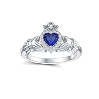 10K 14K 18K Gold 0.1 Cttw Natural Diamond Irish Claddagh Gemstone Rings for Women Customized Irish Claddagh Heart Promise Ring with Birthstone Jewelry Gift for Her