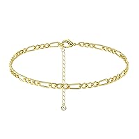 JeryWe Ankle Bracelets for Women, 14K Gold Plated Double Layered Initial Anklets Jewelry for Women Teen