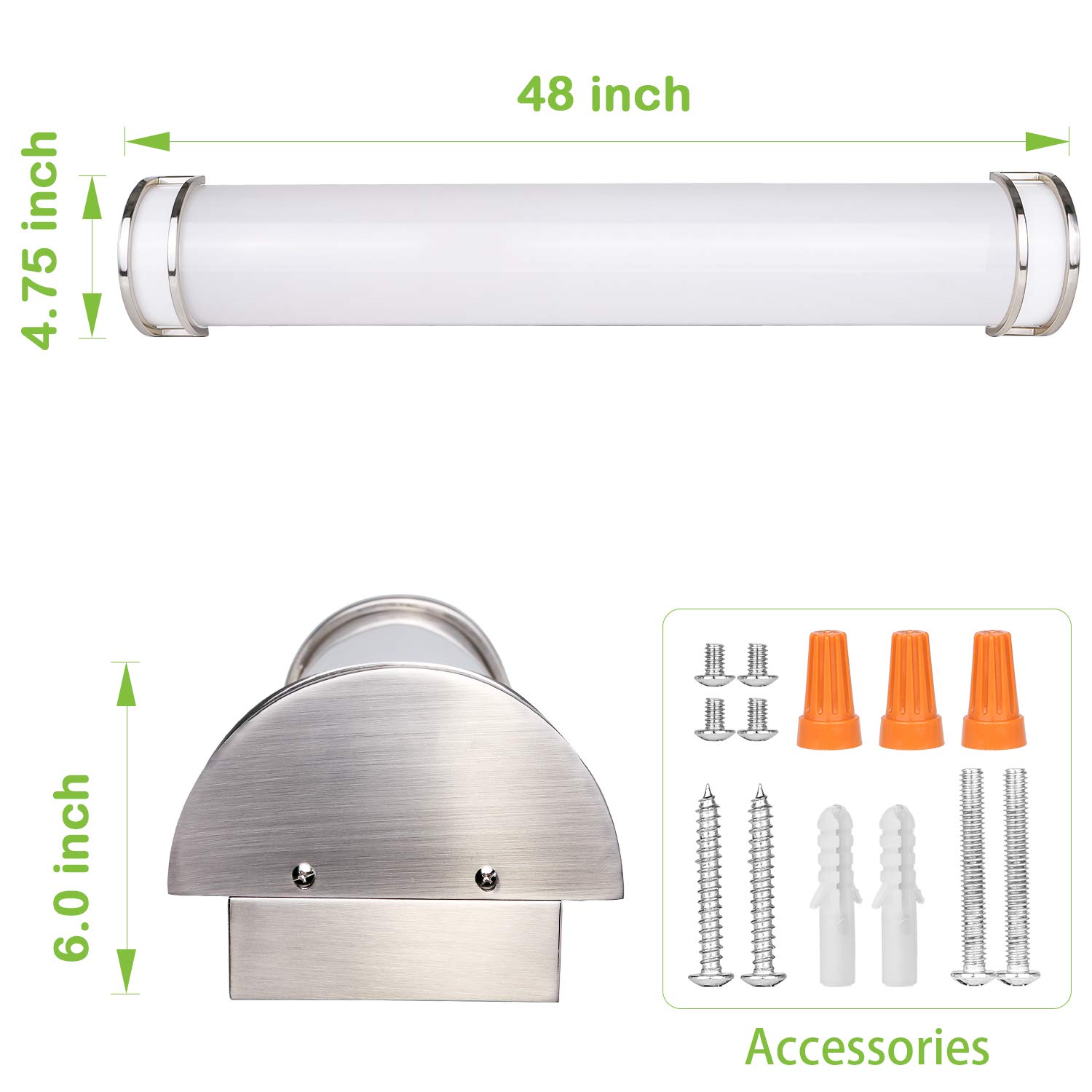 hykolity 48 inch Vanity Light, Upgrated Dimmable Bathroom Lighting Fixtures with Brush Nickel Finished, 35W (250 watt Equivalent) Integrated LED Wall Mount Lights, ETL Listed