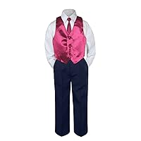 Leadertux 4pc Baby Toddler Boys Burgundy Vest Necktie Navy Blue Pants Suits S-7 (7)
