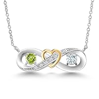Gem Stone King 925 Silver and 10K Yellow Gold Green Peridot Sky Blue Aquamarine 2-Tone Heart Interlocking Infinity Symbol Lab Grown Diamond Pendant Necklace For Women (0.61 Cttw, with 18 Inch Chain)