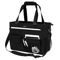 Teacher Tote Bag with Laptop Compartment,Large Utility Work Tote Bag with15 Pockets for Women,Nurse Bag, Black