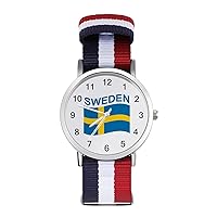 Flag of Sweden Women's Watch with Braided Band Classic Quartz Strap Watch Fashion Wrist Watch for Men