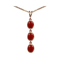 Beautiful Jewellery Company BJC® Solid 9ct Rose Gold Natural Red Coral Triple Drop Oval Gemstone Pendant 4.50ct & 9ct Rose Gold Curb Necklace Chain