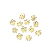 100 Pcs/Bag 8mm Shiny Vintage Filigree Gold Flower Bead End Caps Metal Bead Caps for Jewelry Making DIY Bracelet Earrings Accessories Findings (Gold, 8mm x 100pcs)