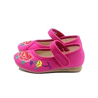 Children Girl's Flower Embroidery Loafer Shoes Kid's Cute Flat Dance Shoe Rose Red