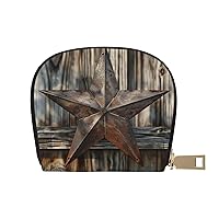 Credit Card Holder RFID Wallet Western Texas Star on Wooden Zipper Card Cases Holder for Men Women