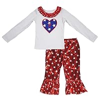 Petitebella Stars Heart 2 White Cotton L/s Shirt Red Stars Shiny Pant Set 1-8y