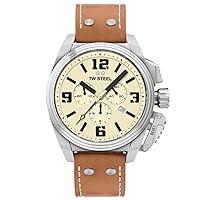 TW Steel New Canteen Mens 46mm Chronograph Quartz Watch with Leather Strap, and Date Calendar