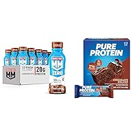 Muscle Milk Zero Protein Shake Chocolate 20g Protein 12 Pack + Pure Protein Bars Chocolate Deluxe High Protein 12 Count