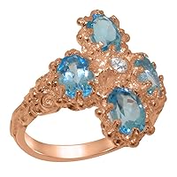 14k Rose Gold Cubic Zirconia & Blue Topaz Womens Cluster Ring - Sizes 4 to 12 Available