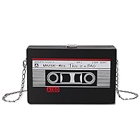 HOMURY Retro Shoulder Bag Cassette Handbag: Radio Handbag, Cassette Shoulder Bag, Women for Trendy Purse, Slanted Shoulder Bag for 80s 90s Disco Party Decoration, black, 19x5x12cm