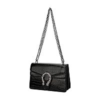 Chain Crossbody Shoulder Bags for Women - Snakeskin Textured Print Leather Satchel Handbags Luxury Evening Clutch Purses