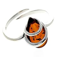 SilverAmber Jewellery - 925 Sterling Silver and Baltic Amber Adjustable Designer Ring - GL726A